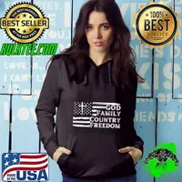 God Family Country Freedom Patriotic Christian American Flag T-Shirt Hoodie