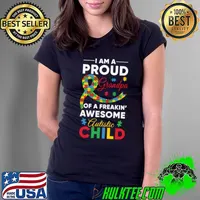 I Am A Proud Grandpa Of A Freakin' Awesome Autistic Child Autism Awareness T-Shirt Ladies Tee