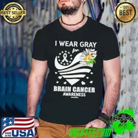 I Wear Gray For Brain Cancer Awareness Sunflower Usa Flag s Guys V Neck