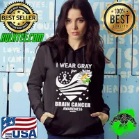 I Wear Gray For Brain Cancer Awareness Sunflower Usa Flag s Hoodie
