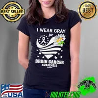 I Wear Gray For Brain Cancer Awareness Sunflower Usa Flag shirt