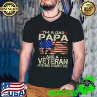 I'm A Dad Papa And Veteran Nothing Scares Me Usa flag Retro Grandpa T-Shirt Guys V Neck