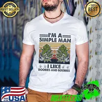 I'm A Simple Man I Like Doobies And Boobies Skeleton Hand Cannabis Vintage T-Shirt Guys V Neck
