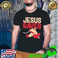 Jesus Saves Ice Hockey Goalie Sport Religious Christian Shirt Guys V Neck
