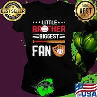 Little Brother Biggest Fan Baseball Family Stars T-Shirt