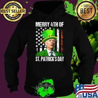 Merry 4th Of St Patrick's Day Joe Biden Leprechaun Hat American Flag T-Shirt Hoodie