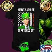 Merry 4th Of St Patrick's Day Joe Biden Leprechaun Hat American Flag T-Shirt Unisex