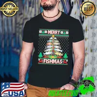 Merry Fishmas Ugly Sweater Fish Fishing Rod Christmas Tree shirt