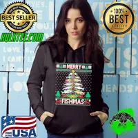 Merry Fishmas Ugly Sweater Fish Fishing Rod Christmas Tree s Hoodie