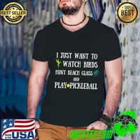 Retired I Just Want to Watch Birds Hunt Beach Glass Play Pickleball T-Shirt Guys V Neck