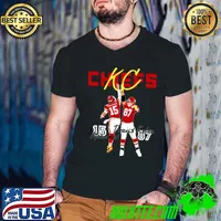 Travis Kelce x Patrick mahomes each other's backs during Kansas City Chiefs T-Shirt Guys V Neck