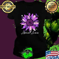Alzheimer's Awareness Ribbon Purple Sunflower Ribbon Hope T-Shirt Ladies tee