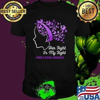 Her Fight Is My Fight Crohn's Disease Awareness Butterflies Purple Ribbon T-Shirt