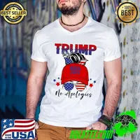 Trump Girl No Apologies Patriotic American Messy Bun Sunglasses Usa Flag T-Shirt
