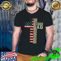Blessed Dad Kind Wise Role Patient Warrior Cross American Flag 4Th July Religious Father'S Day T-Shirt Guys V Neck