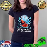 Premium in January We Wear Teal Black Woman Cervical Cancer Awareness Butterflies T-Shirt Ladies Tee