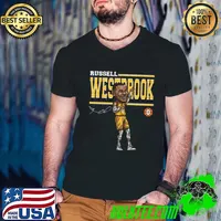 Top american professional basketball player signature russell westbrook cartoon T-Shirt Guys V Neck