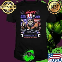 Bigfoot Dj celebrate 4th of july independence day land of the free usa flag T-Shirt