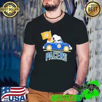 Peanuts Snoopy And Woodstock On Car Indiana Pacers Basketball NBA Playoffs Guys V Neck