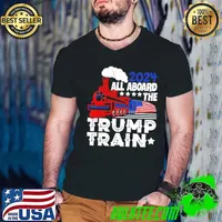 Trump 2024 All Aboard The Trump Train USA American Flag Guys V Neck