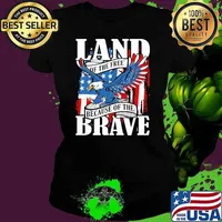 US Flag America Eagle Land of the Free Because of the Brave Ladies tee