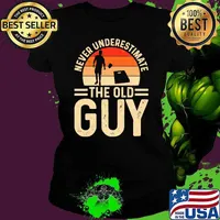 Never underestimate the old guy vintage sunset s Ladies tee