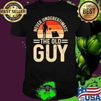 Never underestimate the old guy vintage sunset shirt