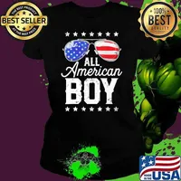 All American Boy 4Th Of July Usa Sunglasses Usa Flag Stars T-Shirt
