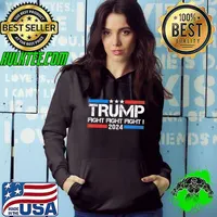 Best Trump 2024 Fight Fight Fight Red Blue Line Stars Election Hoodie