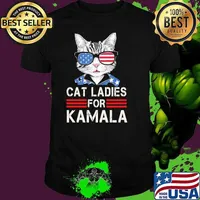 Cat Ladies for Kamala 2024 President Kamala Harris Sunglasses Usa flag T-Shirt