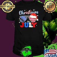 Christmas In July Santa Hat Sunglasses USA Flag 4th of July Unisex