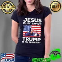 Jesus Is My Savior Trump Is My President American Flag Ladies Tee