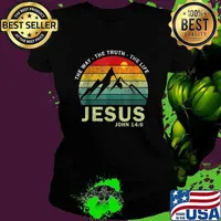 Jesus The Way The Truth The Life Women Kids Christian Worship Mountain Retro T-Shirt