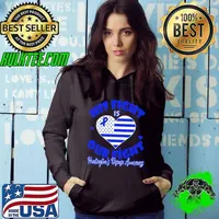 Womens Huntington's Disease His Fight Is Our Fight USA Flag Heart Hoodie