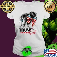 Best Trump Girl Messy Bun Sunglasses Trump 2024 USA Flag Ladies tee