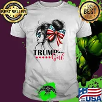 Best Trump Girl Messy Bun Sunglasses Trump 2024 USA Flag T-Shirt