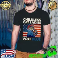Childless Cat Ladies Vote Blue Vintage Cat Strong Usa Flag T-Shirt