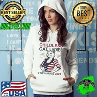 Childless Cat Ladies for Harris 2024 American Flag Election Hoodie