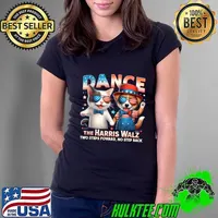 Dance the Harris Walz Two Steps Foward No Step Back Sunglasses USa Flag Cat Ladies Kamala Harris Ladies Tee