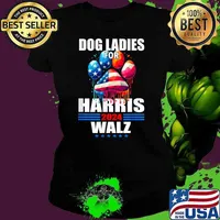 Dog Ladies For Harris Walz 2024 Stars Paw Dog Watercolor Usa Flag Ladies tee