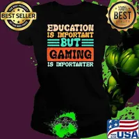 Education Is Important But Gaming Is Importanter Gamer Retro T-Shirt