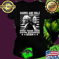 Harris And Walz 2024 Mind Your Own Damn Business Waltz President Usa Flag Ladies tee