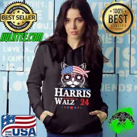 Harris Waltz 2024 Cat Sunglasses Usa Flag For President Hoodie