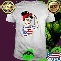 Harris Waltz 2024 Strong Women USa Flag Election Kamala Harris Tim Waltz T-Shirt