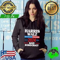 Harris Walz Save Democracy 2024 Stars Red Election Hoodie