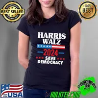 Harris Walz Save Democracy 2024 Stars Red Election Ladies Tee