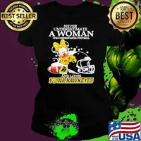 Minnie Mouse Never Underestimate A Woman Understands Football And Loves Iowa Hawkeyes Ladies tee