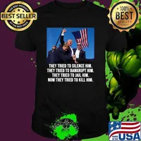 Premium They tried to silence him they to him tried to jail him now they tried usa flag T-Shirt