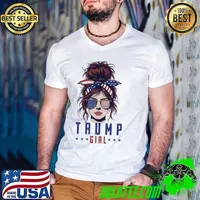Trump Girl Get Over It 2024 Election Messy Bun Hair Sunglasses USa Flag T-Shirt