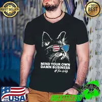 Walz Mind Your Own Damn Business Harris Waltz Cat Lady Sunglasses USa Flag T-Shirt